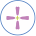 Blue circle with a cross shaped purpleish flower